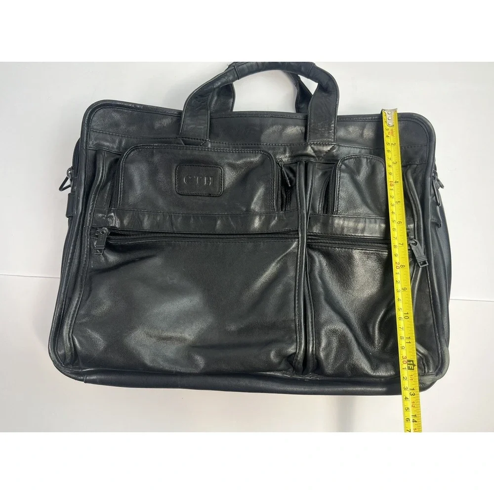 TUMI Black Leather Laptop Messenger Bag 17